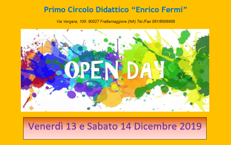 OPEN DAY 13 E 14 DICEMBRE 2019